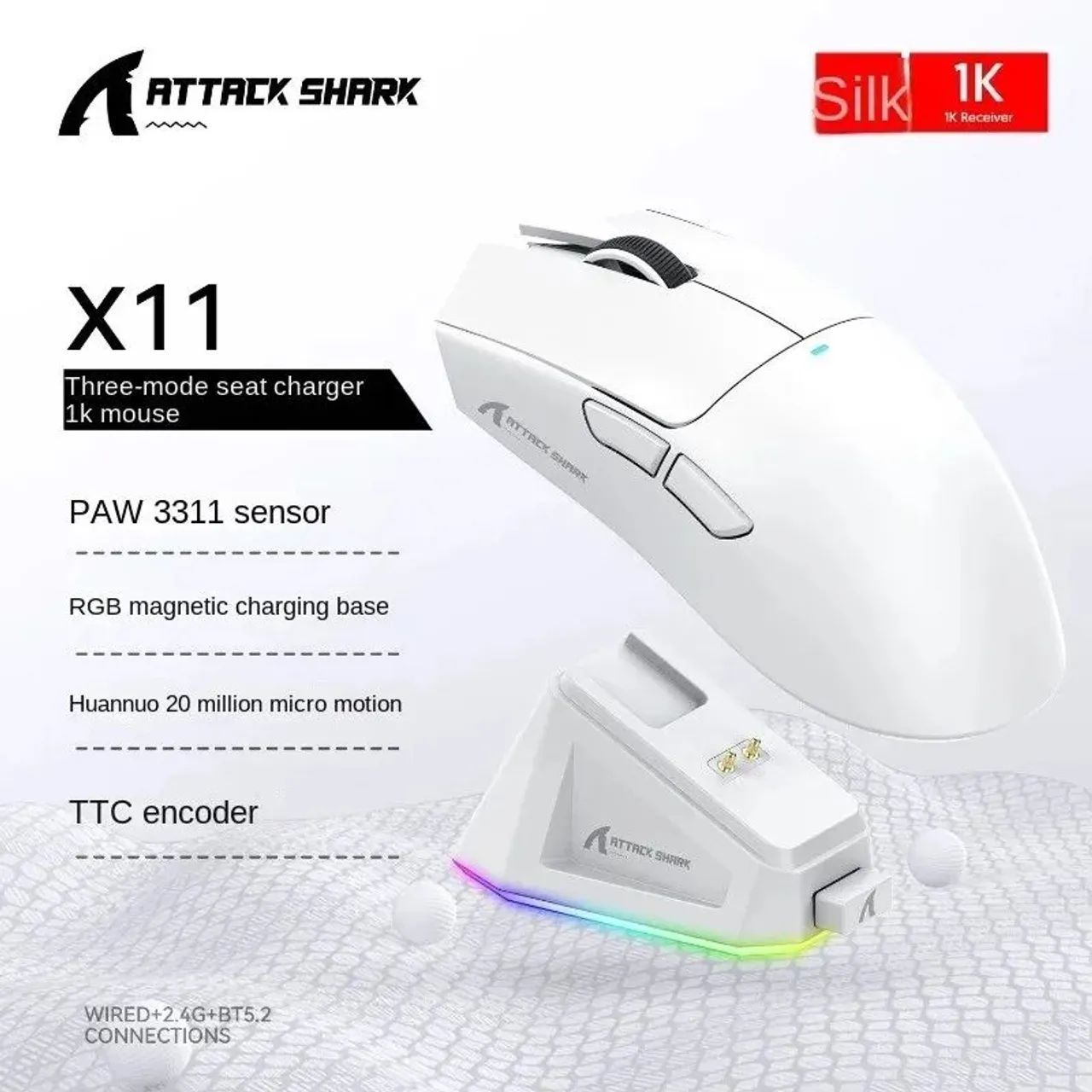 Mouse Attack Shark X11 PAW3311 1KHz - Foto 4