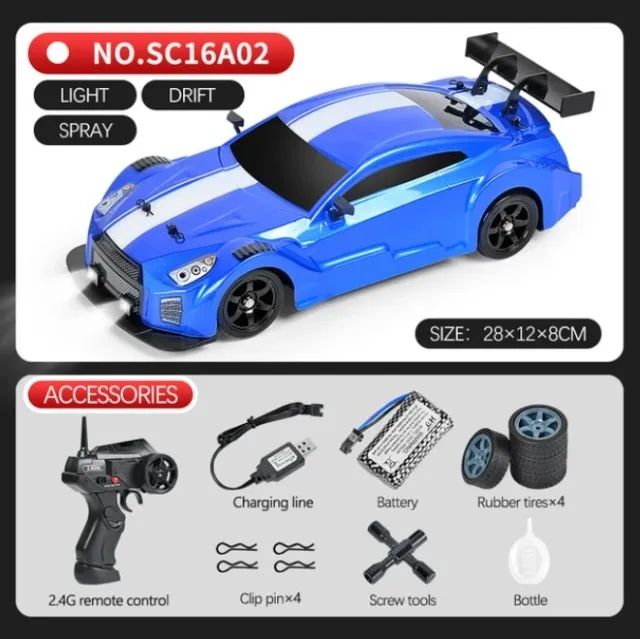 Rc Carrinho drift de Controle Remoto com 2 opções de rodas