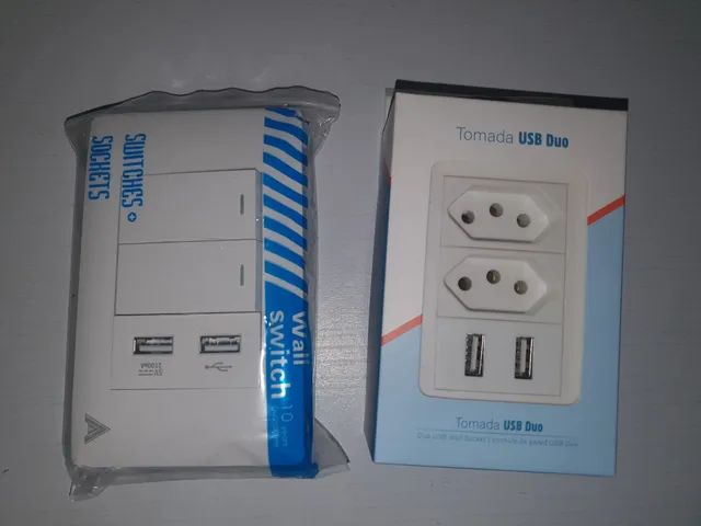 Tomada e interruptor com USB.