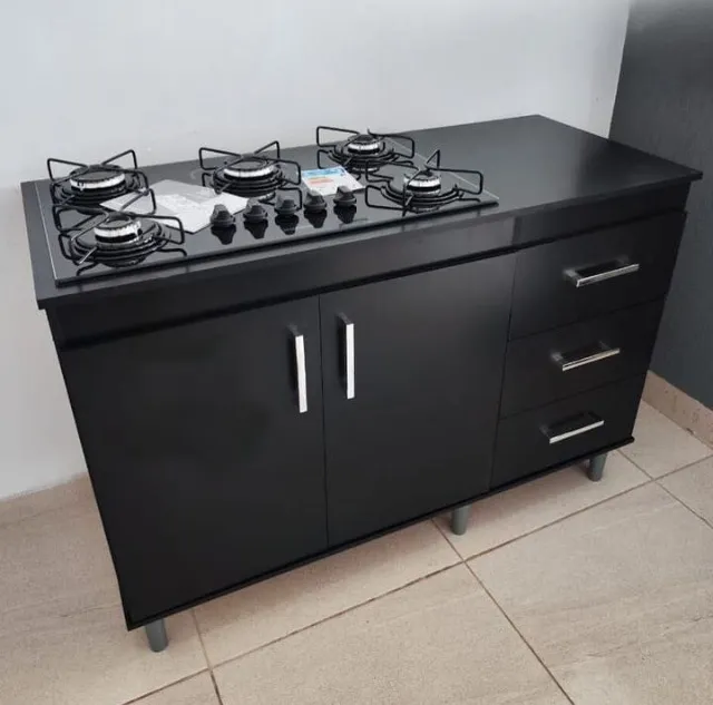 Fogão cooktop 5 bocas com balcão 3 gavetas