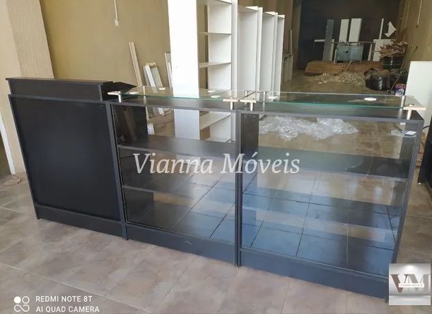 Balcão Caixa + 2 Balcões Vitrine com Tampo de Vidro 6mm - NOVO