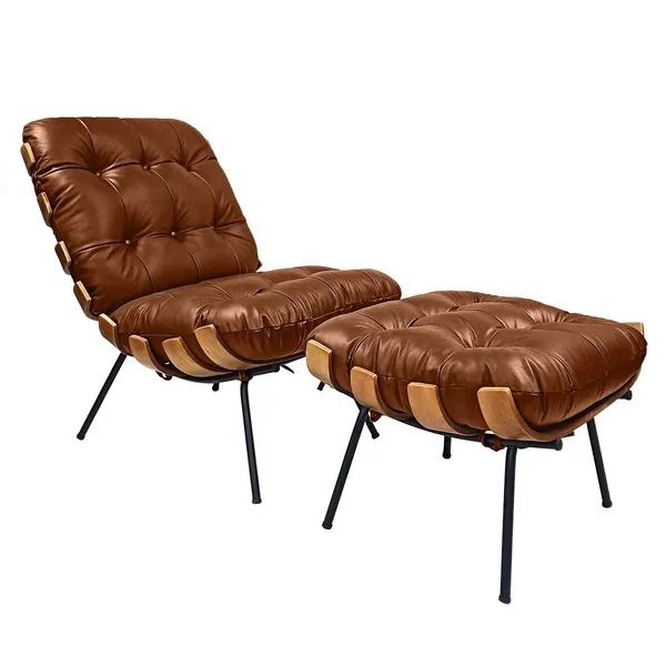 Poltrona e Puff Costela em Couro Sintético - Clássico do Design Brasileiro