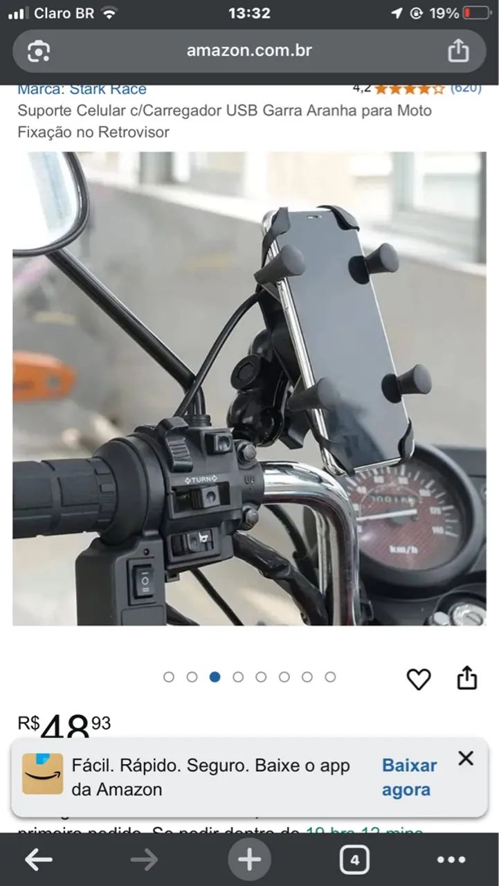 Suporte Celular c/Carregador USB Garra Aranha para Moto - Foto 2