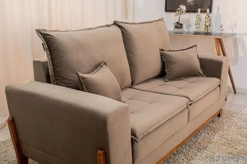 Sofá 3 Lugares 200cm Veludo Marrom Molas Ensacadas  - Foto 2