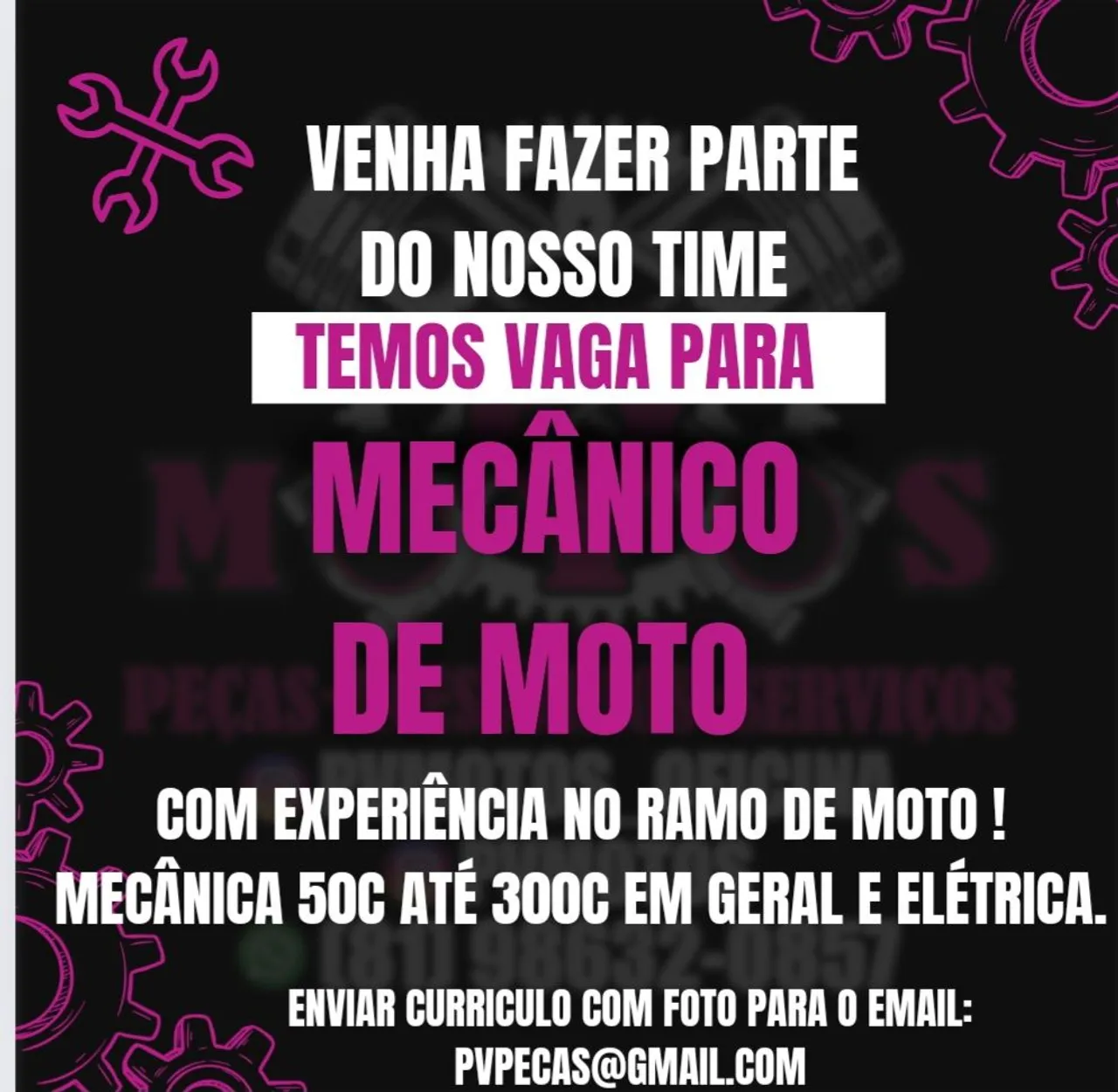 mecanico de moto ou auxiliar de mecânico