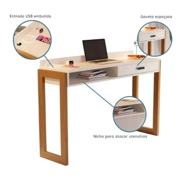 Escrivaninha JB 6055 Luxo 1 Gaveta Larg. 1.30m - JB BECHARA - Foto 6