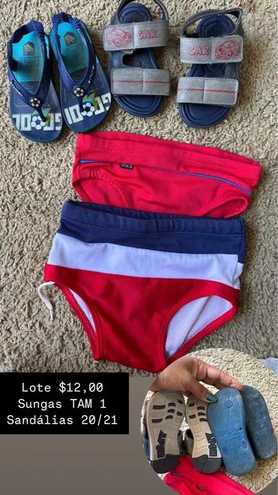 Sandálias e sungas menino 1 ano 