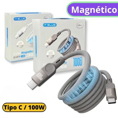 Cabo de Carga e Dados Turbo Tipo-C x Tipo-C Magnético 100W