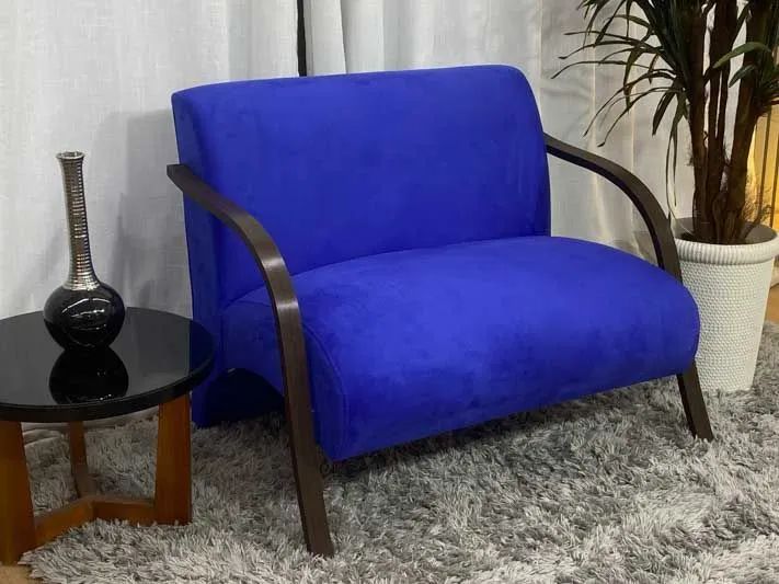 Conjunto de Poltronas 2x1x1 Azul Braço Madeira  - Foto 2