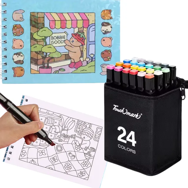 Canetinha Touch de Colorir 24 cores + Livro Bobbie Goods de 50 páginas