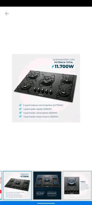 COOKTOP A GÁS, ELÉTRICO, 6 BOCAS, NOVO - Foto 4