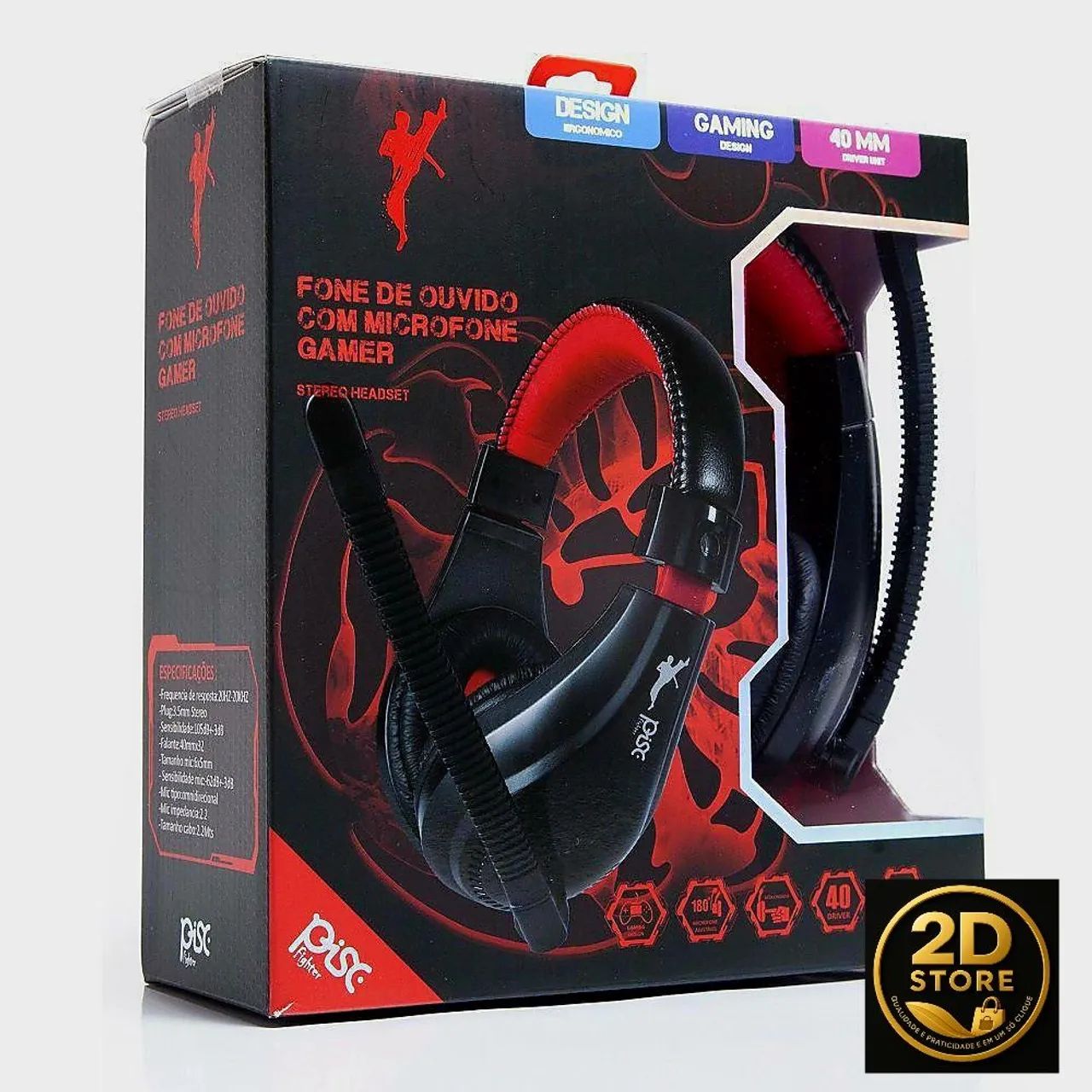 Headset Gamer Pisc Fighter com Microfone - 40mm