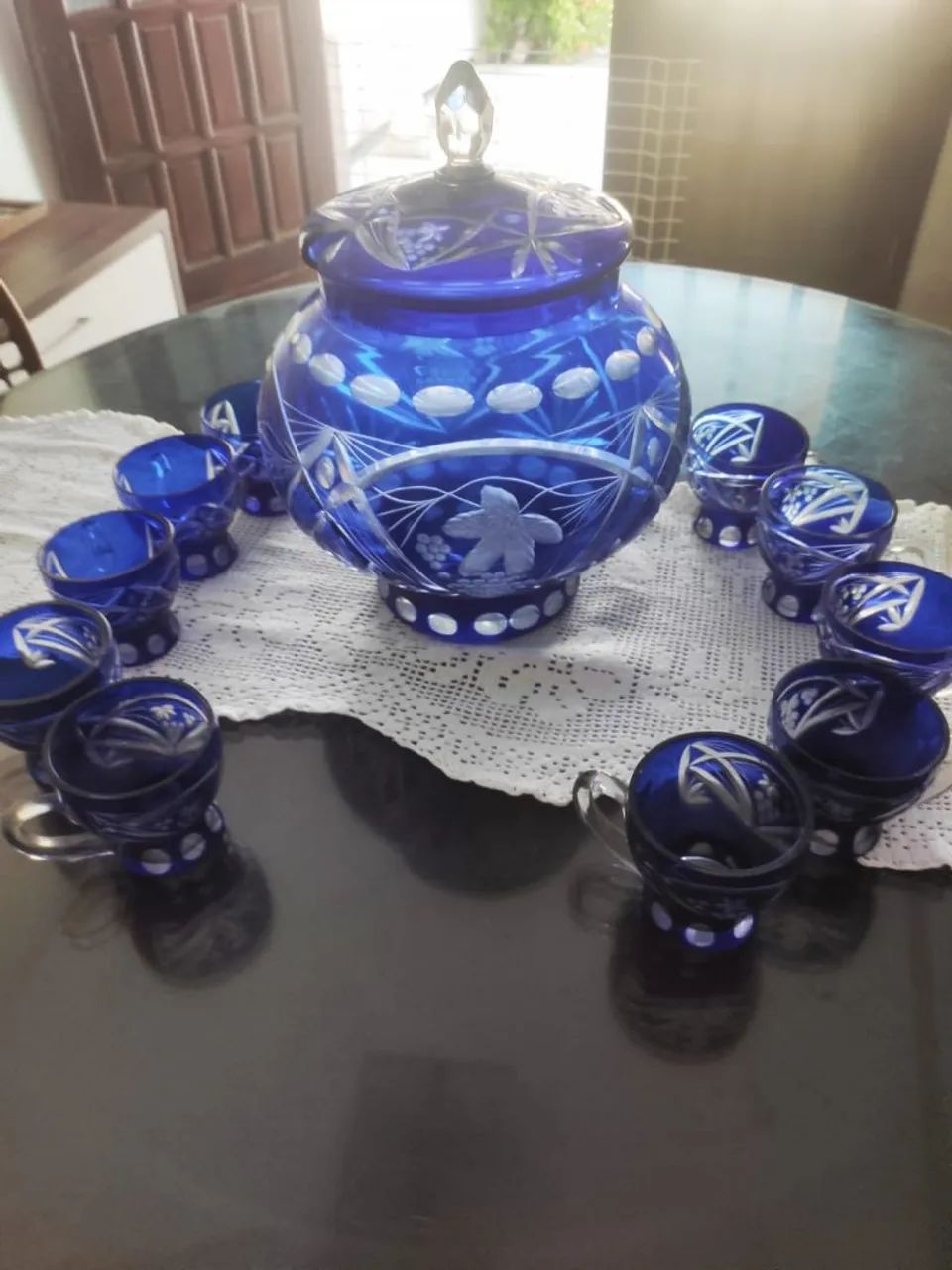 Conjunto de Punch Bowl e Taças de Cristal Azul - Foto 4