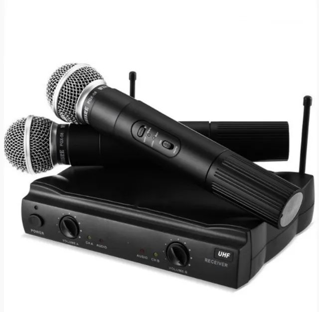 Microfone Sem Fio Duplo Dinâmico Uhf Função Anti-ruído