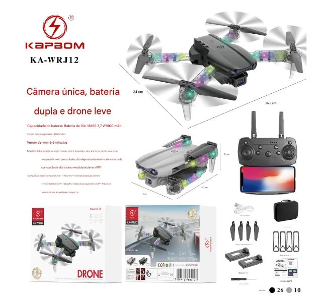 Drone Leve Com Câmera Única E Bateria Dupla KAPBOM KA-WRJ12 