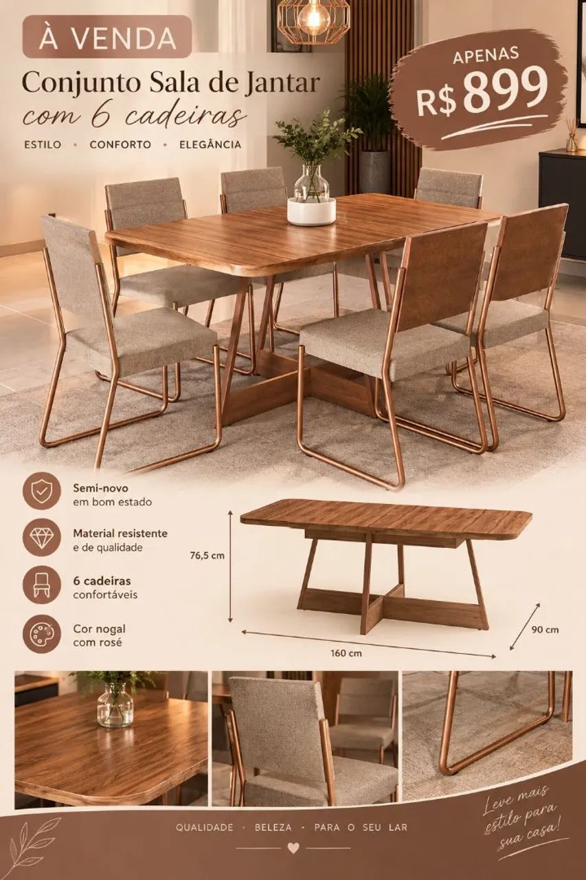 Conjunto sala de jantar 6 lugares 