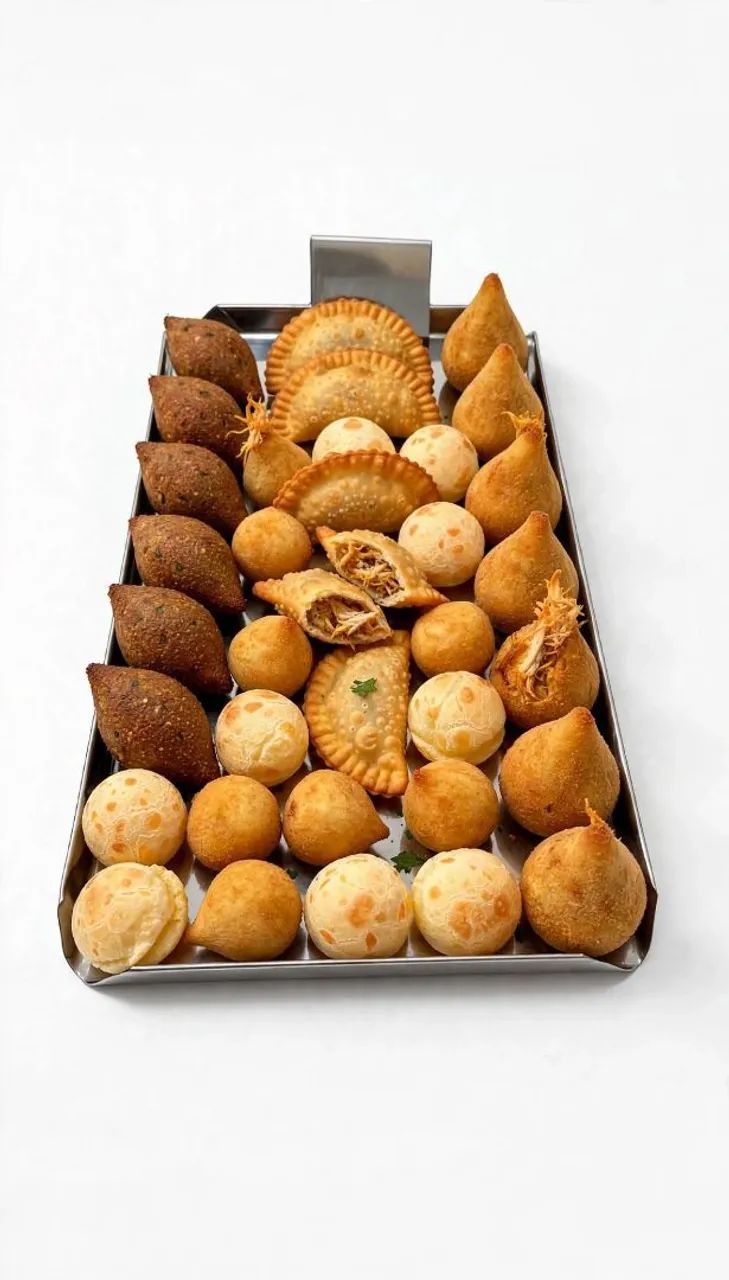 Bandeja expositora de salgados em aço inox. Medidas diversas 