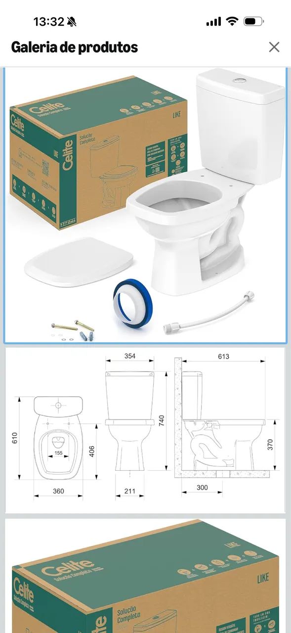 Kit Bacia com Caixa acoplada, Assento Polipropileno e Complementos