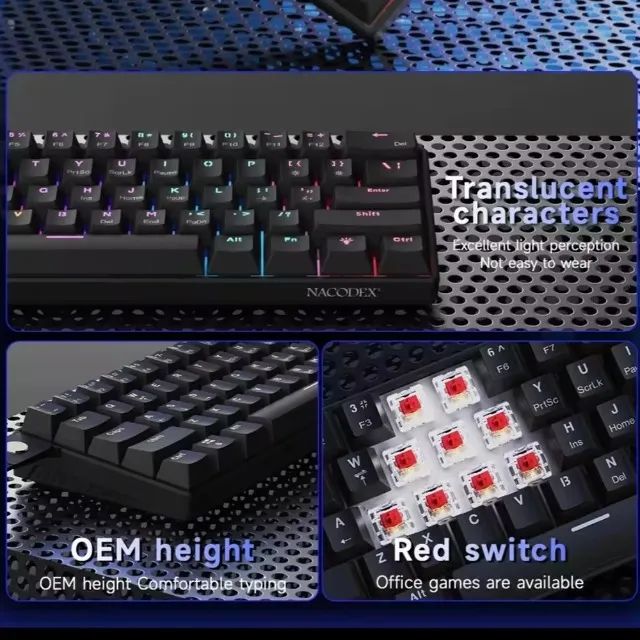 Teclado Mecânico AJAZZ NK61 Preto, Hot Swappable, Switch Red RGB