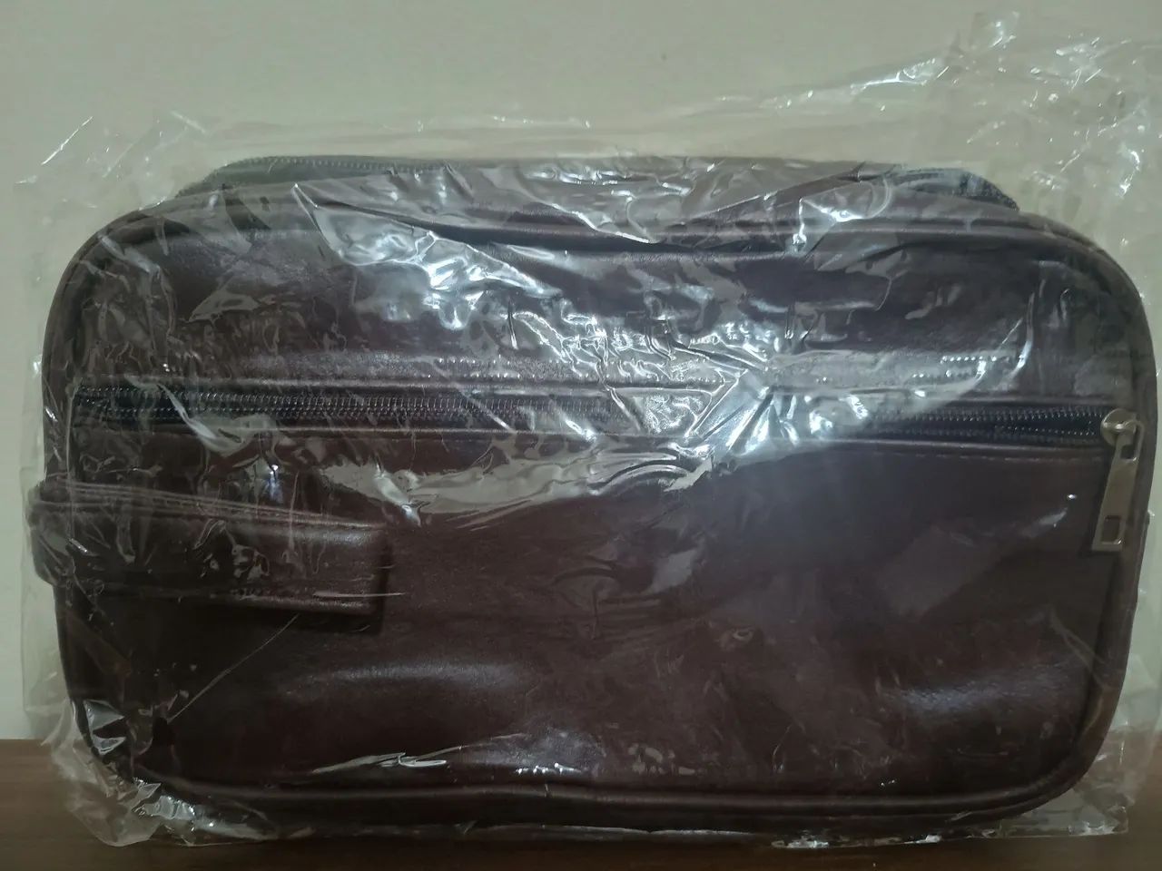 Necessaire em curvin marrom nova, 28x18cm 