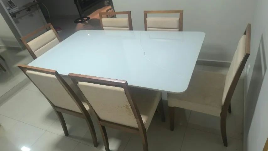 Mesa de jantar com 6 cadeiras tampo de vidro - Foto 2
