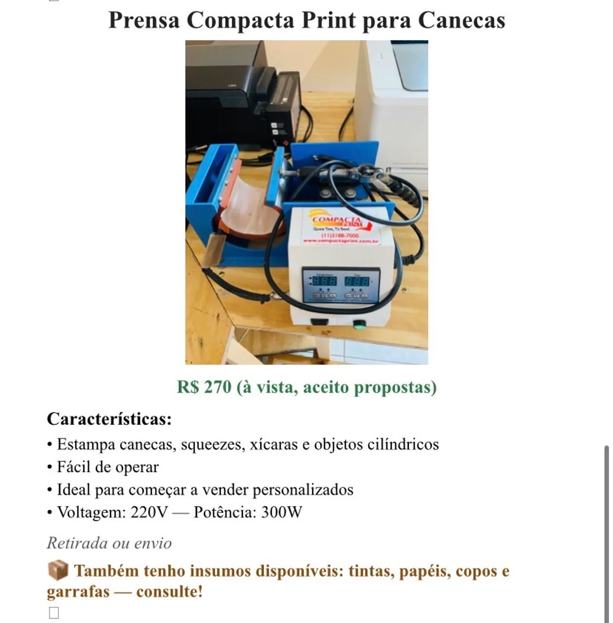 Prensa Compacta Print para Canecas