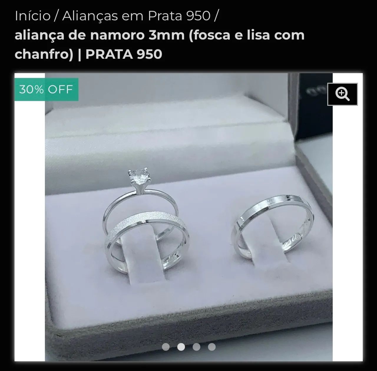 aliança 3mm (fosca e lisa com chanfro) | PRATA 950 (Com solitária)  - Foto 4