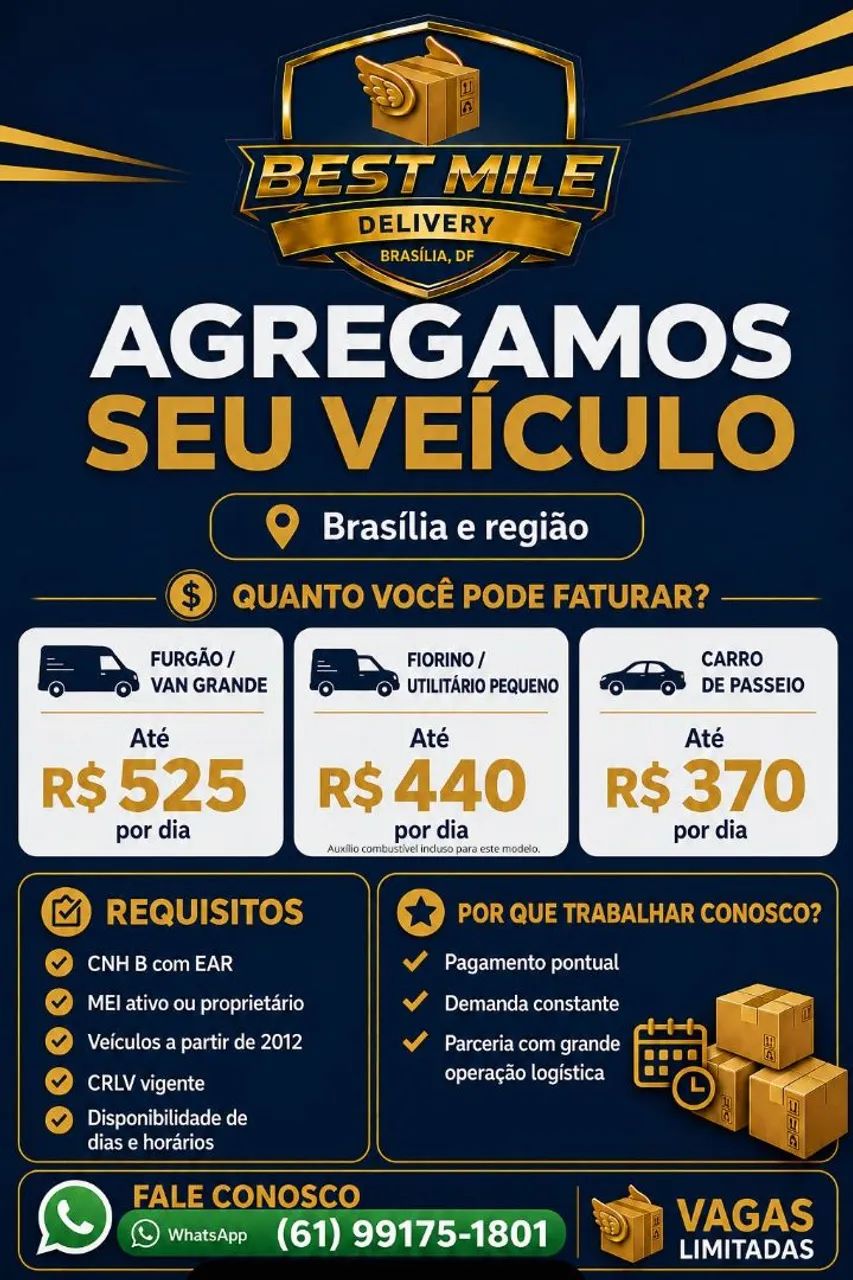 **OPORTUNIDADE PARA MOTORISTAS ENTREGADORES EM BRASÍLIA**
