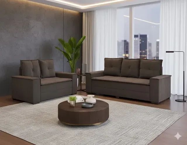 Conjunto Sofá Barcelona Marrom 2 e 3 Lugares