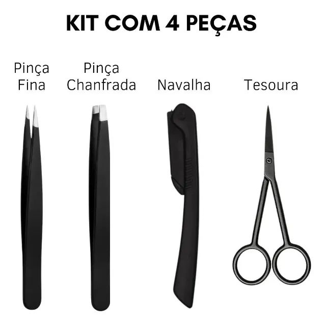 Kit P/ Design Sobrancelhas Tesoura, Navalha e Pinças Completo oasis