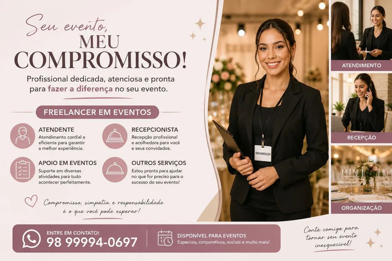 Disponível para trabalhar em eventos 