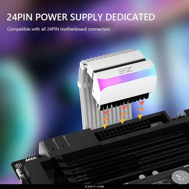 Adaptador de alimentação ATX 24 pinos 90 graus para Placa mãe 5V 3 pinos ARGB Pc - Foto 4