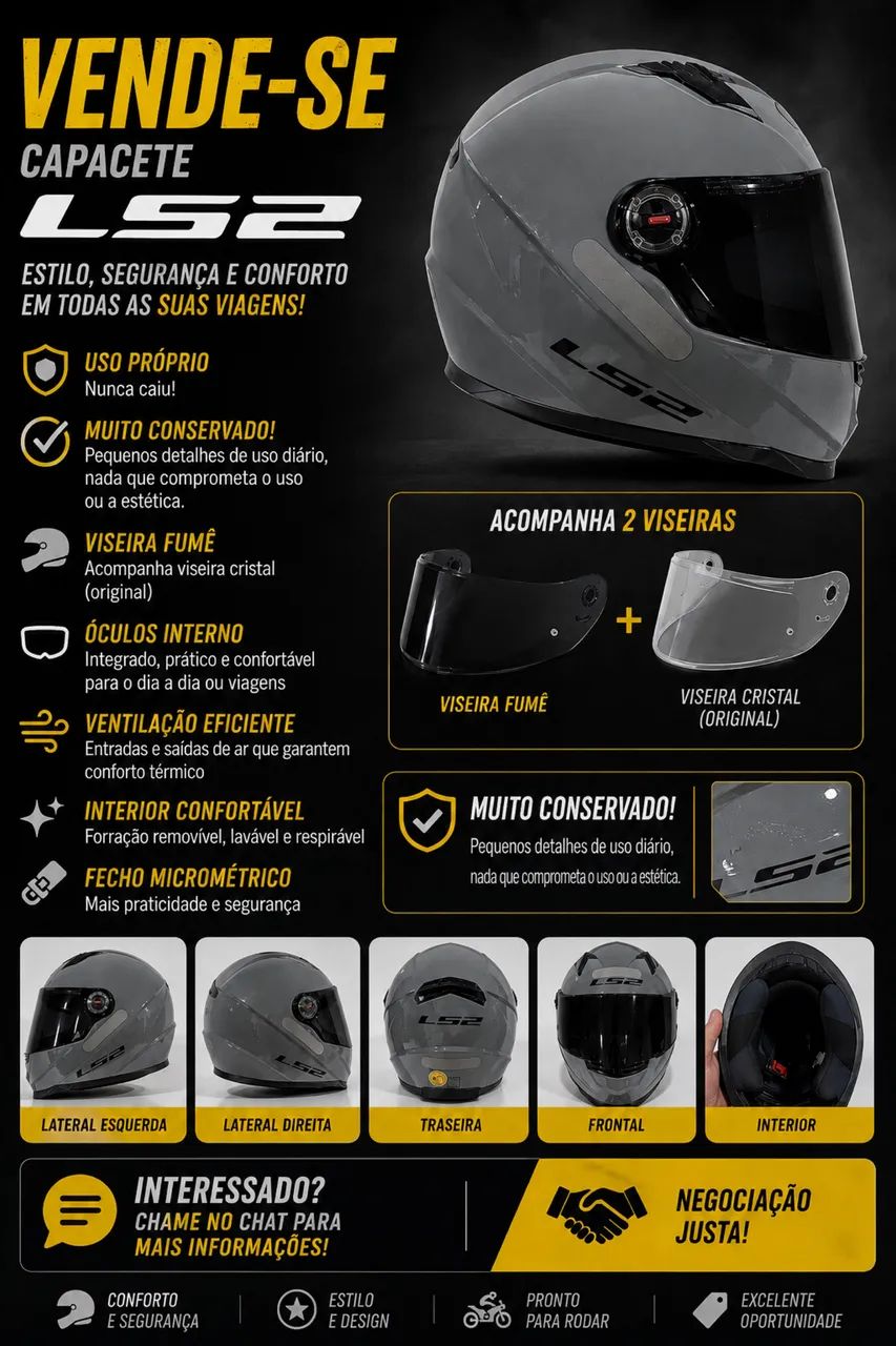 Capacete LS2 Cinza  - Foto 3