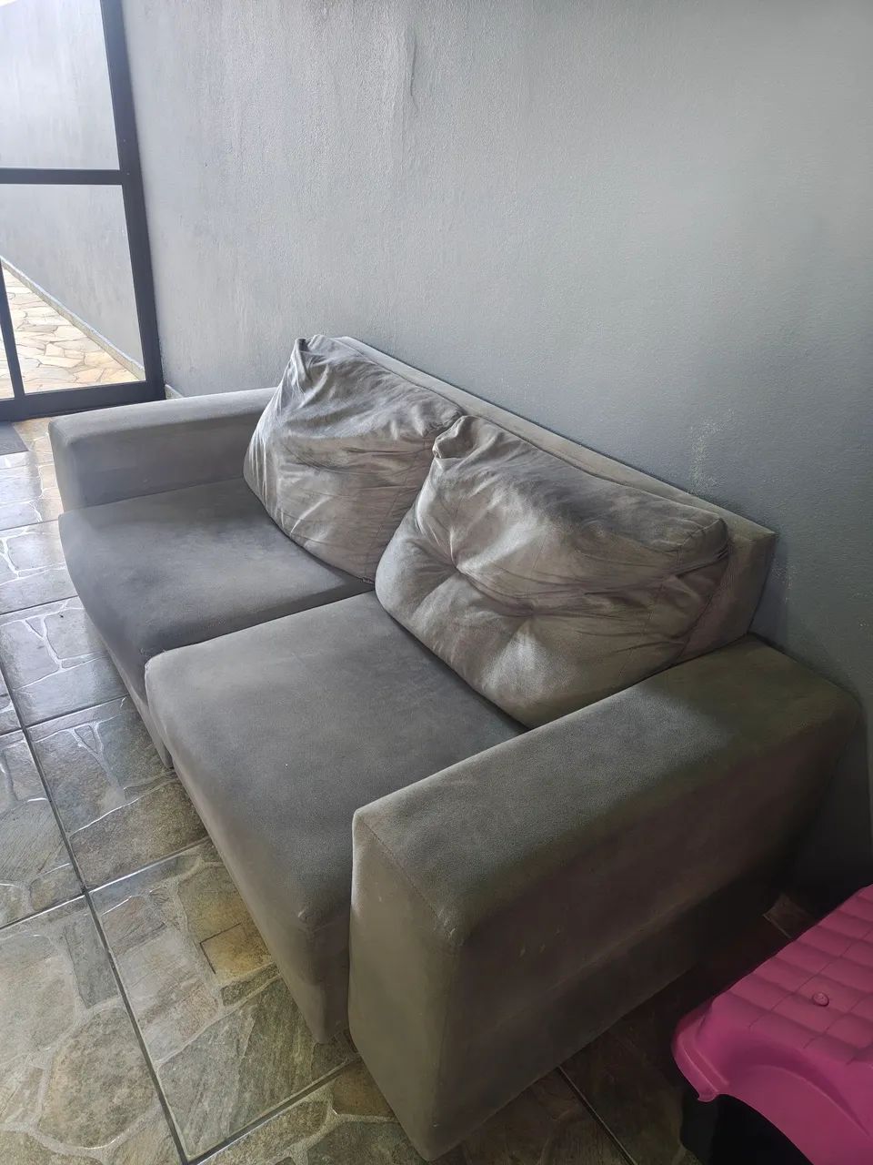 Sofá retrátil 3 lugares cinza 2,00 mts (Precinho) - Foto 4