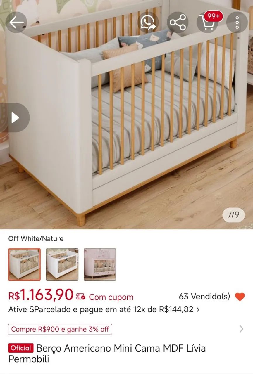 Berço americano/mini cama + colchão +kit berço - Foto 5