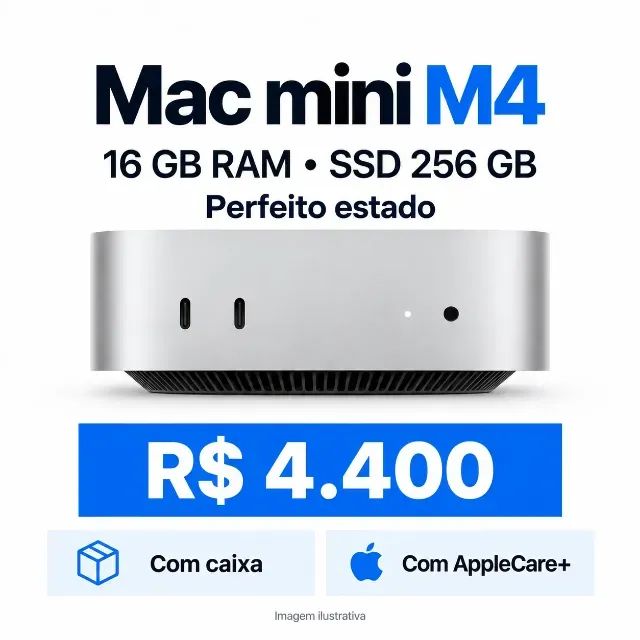 Mac mini M4 16 GB RAM SSD 256 GB com caixa e AppleCare+
