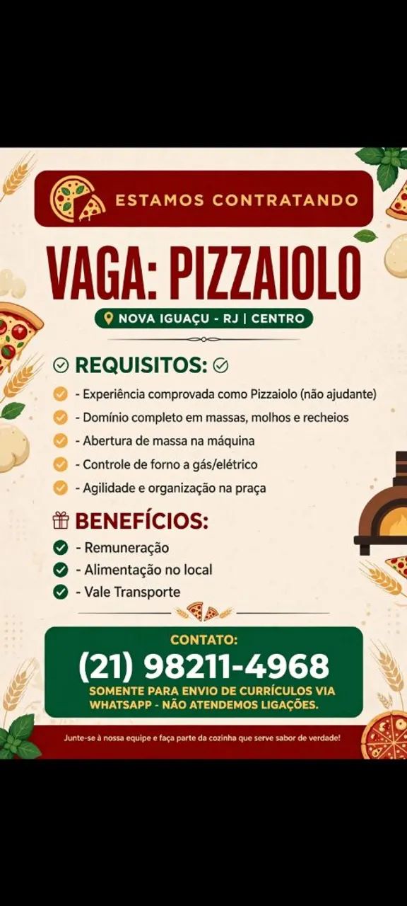 Pizzaiolo com experiência 