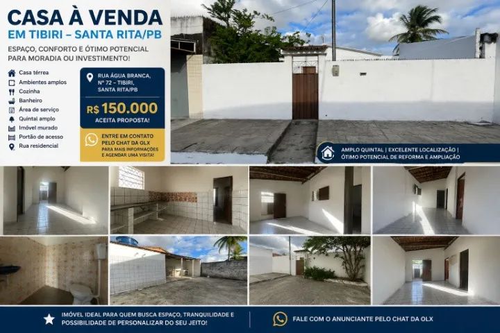 CASA A VENDA EM TIBIRI - SANTA RITA/PB