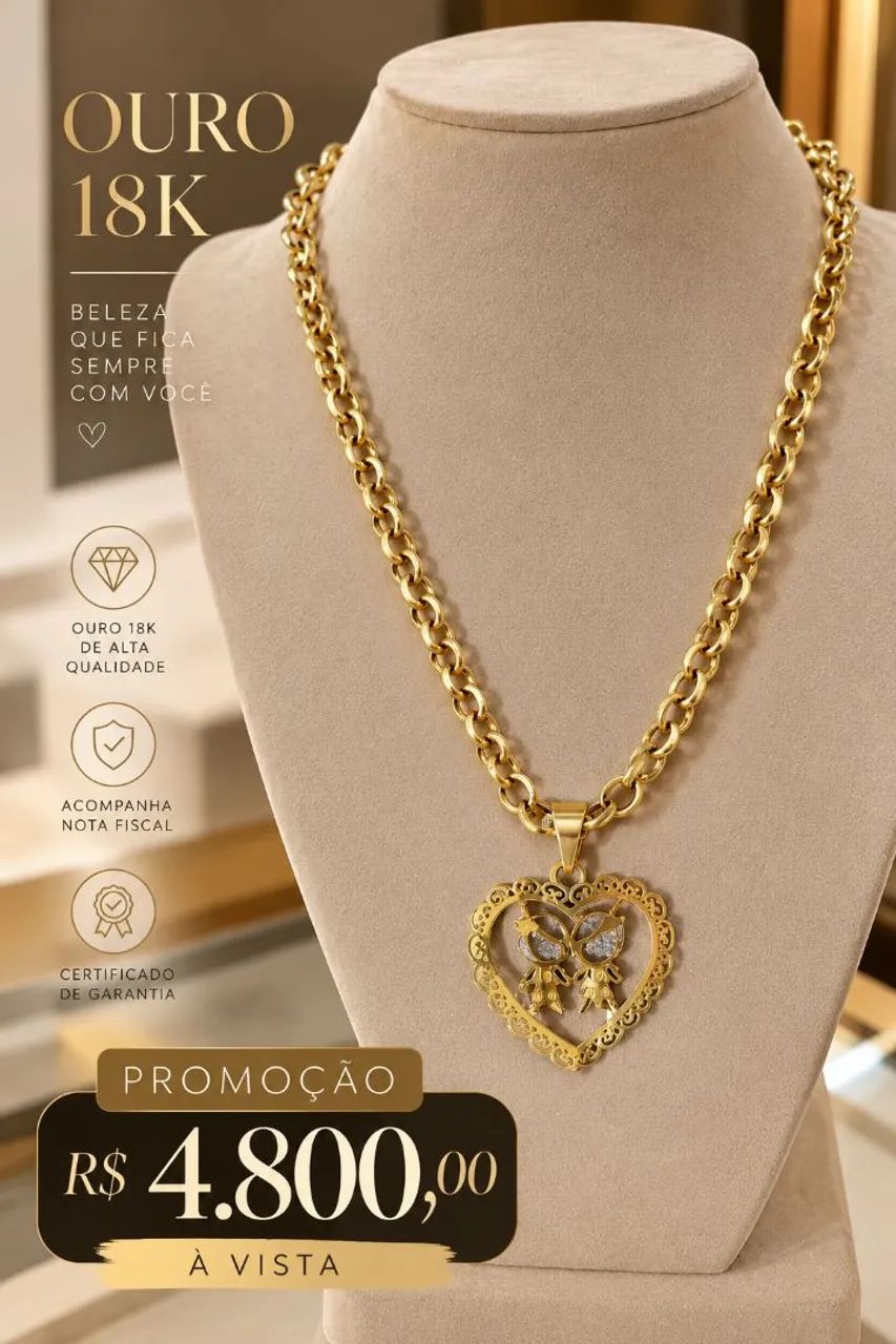 Colar em ouro pingente de coração 