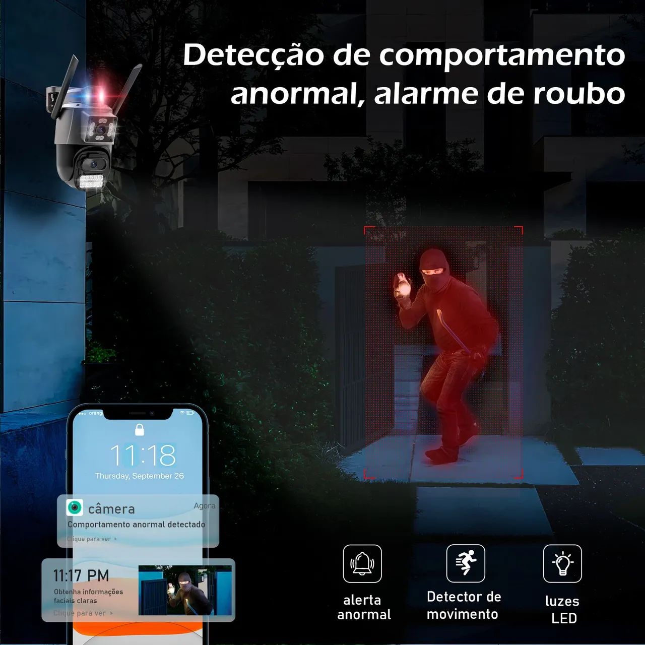 Câmera IP WIFI 6MP ICSee Onvif NVR Lente Dupla Detecção IA PTZ Zoom Vigilância Sirene - Foto 3
