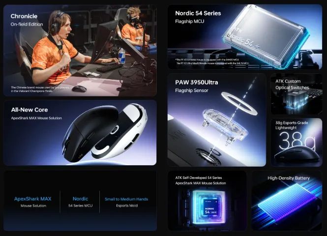 Mouse Gamer Wireless 8k PAW 3950 Ultra ATK F1 UIltimate V2 Switch Óptico Azul MCU Nordic - Foto 5