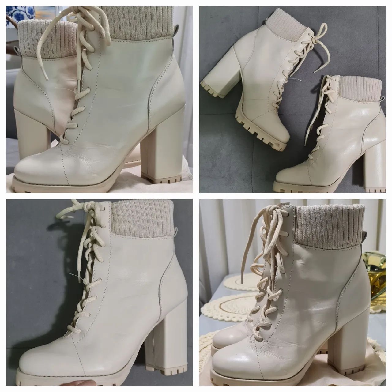 Bota Arezzo Couro Off White 