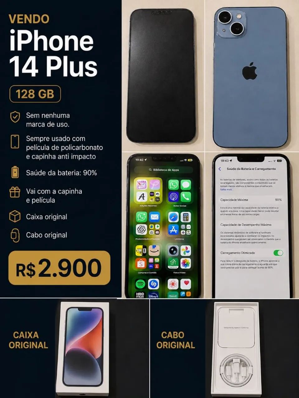 Iphone 14 Plus - bateria 90% - Celulares e Smartphones - Santa