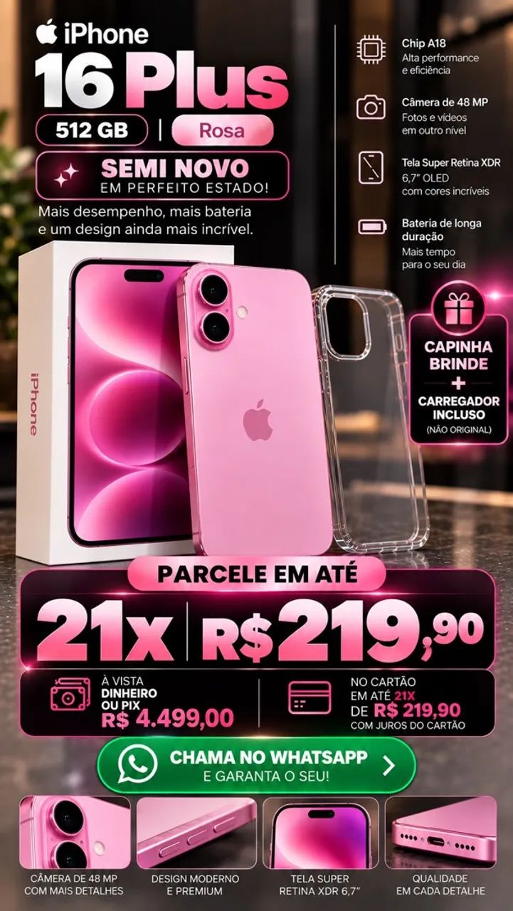 iphone 16 plus de 512gb - semi novo 
