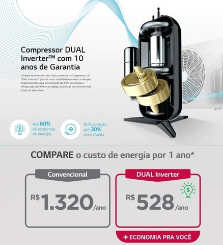 Ar Split Dual Inverter 9000 BTUs + Nota + Novo + Garantia + Wi Fi + 12x sem Juros - Foto 2