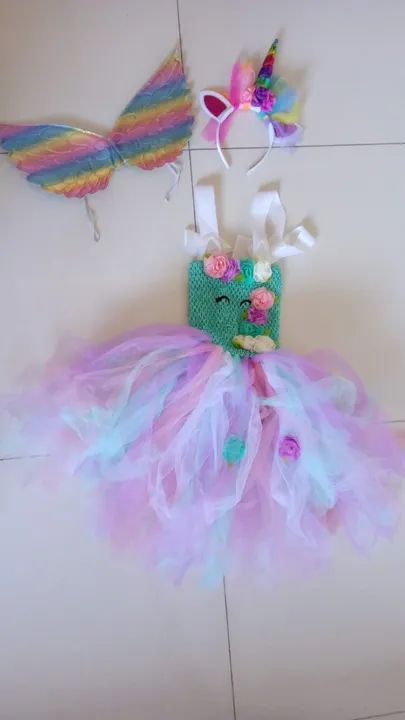 Vestido De Festa Infantil (unicórnio) anos Roupas Costa Azul