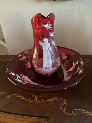 Jarro com bacia antigo Mary Gregory Gomil - Foto 2