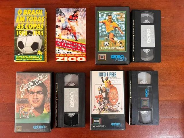 Fitas VHS Craques Futebol - Pelé, Garrincha, Tostão, Zico + Brinde RARIDADE!