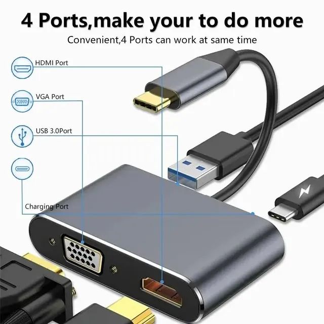 HUB adaptador MacBook notebook Tipo-C 4 em 1 com carregamento