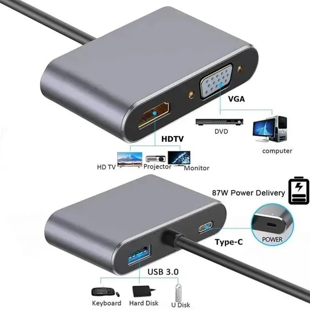 HUB adaptador MacBook notebook Tipo-C 4 em 1 com carregamento - Foto 2